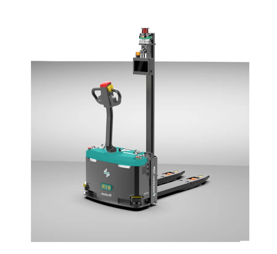 NODE Jacky15, autonomer Paletten-Hubwagen in Teal und Anthrazit